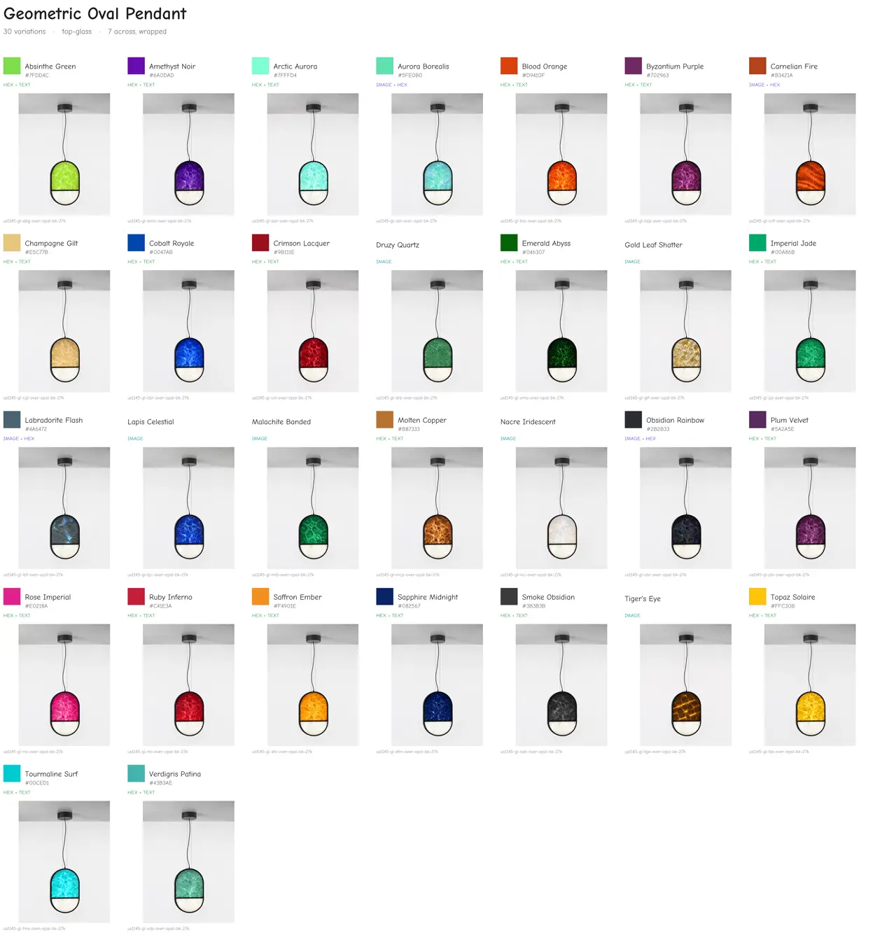 Geometric Oval Pendant, 30 variations